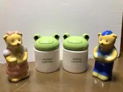 アニマル陶器カエルキャニスター、クマ調味料入れ各２個　　　未使用！ 送料無料