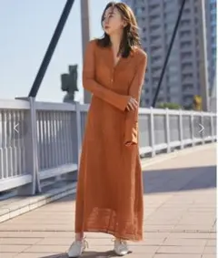 FRAY I.D ポロカラー メッシュ編ロングワンピース