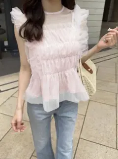 GRL グレイル　チュールフリルブラウス　ピンク　タグ付き