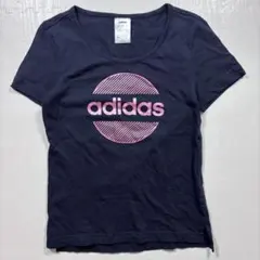〈498〉adidas 半袖Tシャツ　センターロゴ　紺　ネイビー　ピンクのサムネイル