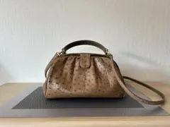 オーストリッチレザー ショルダーバッグ ブラウン