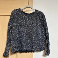 ネイビー 花柄 長袖ブラウス