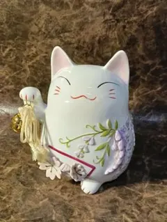 道楽堂 猫舎本舗 招き猫 鈴付き 陶器製 置物 貯金箱 桜 藤の花 鈴