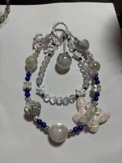 ハンドメイド 蝶モチーフ 携帯ストラップ