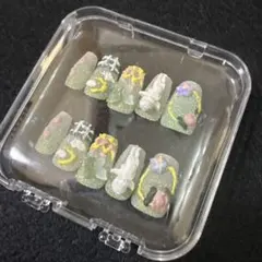 グリッター花装飾ネイルチップ10個セット