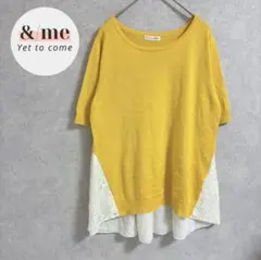 アーヴェヴェスタンダード　五分袖ニットチュニック　異素材ドッキング　花柄レース