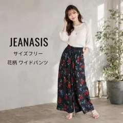JEANASIS 花柄ワイドパンツ ブラック フリーサイズ ウエストゴム 美品