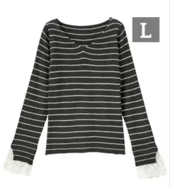 GeeRAレース付きVネックリブニット　L