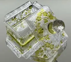 オールドバカラ黄緑色エグランチェ金彩レッド芥子の花ビスケットジャー
