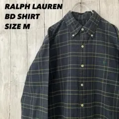 ラルフローレン　ワンポイントホース刺繍ロゴチェック柄BDシャツ　M アメリカ古着