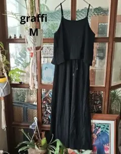 graffi ブラックリブ編みキャミワンピース M