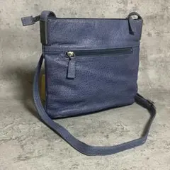 ✨本革・良品✨ショルダーバッグ 斜め掛け ブルーグレー 紫 サコッシュ 薄型