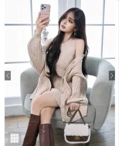 新品タグ付き　グレイル　GRL ニットカーディガン×ノースリーブミニワンピース