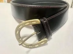 黒 レザー ベルト 金バックル 美品