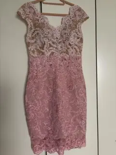 ピンク フラワー刺繍 タイトドレス