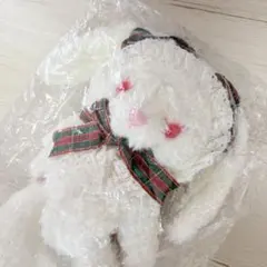 BABY うさくみゃポシェット 白×緑・赤チェック・ゴールド縁リボン 甘
