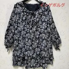 インゲボルグINGEBORGフリルチュニック黒花リボン可愛い中古