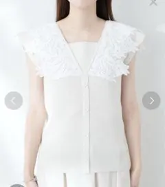 モチーフレース衿ノースリニット　natural couture アイボリーのサムネイル