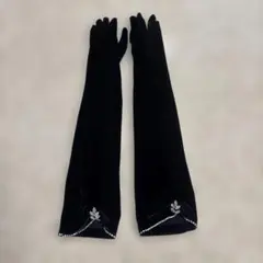 黒 ベルベット ロンググローブ ビジュー付き
