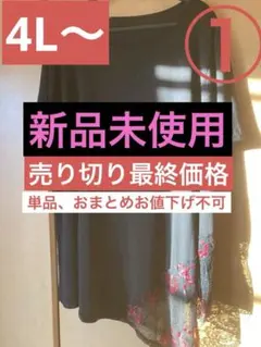 《売り切り最終価格》（大きいサイズ）①黒色バラレース刺繍柄半袖ロングチュニック