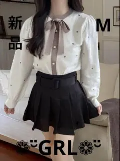 ハート刺繍リボン配色ニットトップス[tt020] M