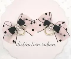 ヘアクリップリボン♡ ドット柄レースピンク 量産型 ロリィタ 地雷系 推し
