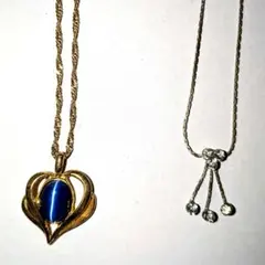 【美品】金色ハート型ネックレスと銀色ネックレスセット