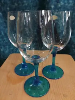 青い ガラス製 ワイングラス 3個セット