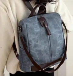 【処分価格】PUレザー製バック　リュック　レディース　3way　ブルー柄