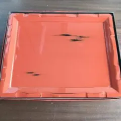 朱塗 盆 長角盆 漆器 縁付き 根来塗
