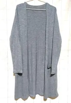 薄手 長袖 ポケット付き ロングカーディガン グレー Mサイズ