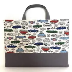 ハンドメイド　レッスンバッグ　絵本袋　アメ車　アメカジ　グレー　男の子