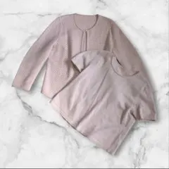 【希少美品】レリアン　アンサンブル　ピンク　ラメ　パールビジュー　半袖　長袖