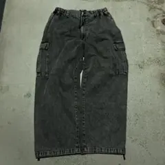 ダークグレー カーゴパンツ ゴムウエスト バルーンシルエット極太 Y2K