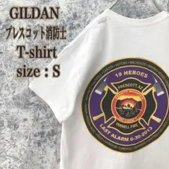 IT117 US古着ギルダン米国プレスコット消防士慈善団体バックデカロゴTシャツ
