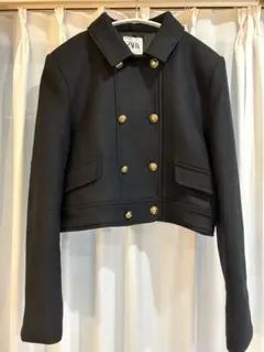 ZARA ダブルブレストジャケットショート丈ピーコート金ボタン ウールテーラード