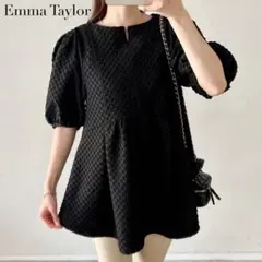 【Emma Taylor】イージーケアペプラムジャガードブラウス　ブラックのサムネイル