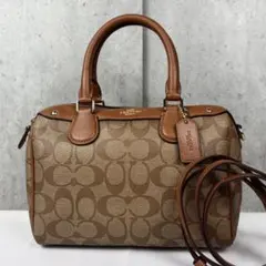 極美品 COACH PVC 2way ショルダーバッグ シグネチャー ベージュ