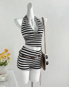 セパレート水着 ブラック・ホワイトストライプ JP-M(XS)