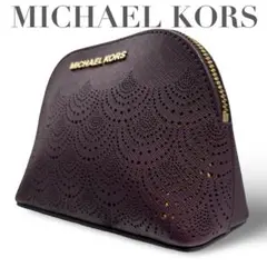 【良品】マイケルコース　ポーチ　MK柄　PVC 茶色　ロゴ金具　ラグジュアリー