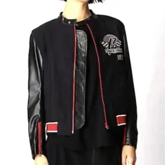 コムサβ（ベータ） Women メッシュジャカード ブルゾン　レザー切替え　M