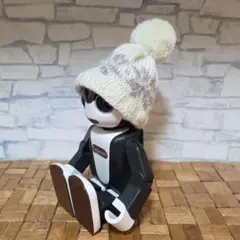 ロボホン*ニット帽✕編み込み*ホワイト(雪✕GY)✕ポンポン*ハンドメイド♪