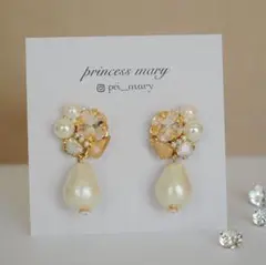 先着1名様限定》大粒コットン雫のシャンパンベージュbijouピアス