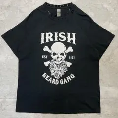 00s Tシャツ スタッズ スカル ダメージ ブラック Y2K グランジ L