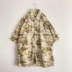 90s~ ヴィンテージ レトロ古着 韓国 アロハシャツ 半袖 魚 総柄 ベージュ