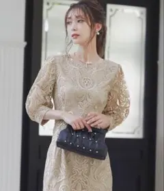 刺繍レース バックリボン タイトドレス同窓会 二次会ドレス お呼ばれドレス