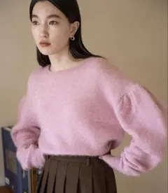 LOWRYSFARM ピンク バルーンスリーブ ニット セーター