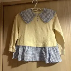 キムラタン ビケットクラブ フリル襟 長袖カットソー　ギンガムチェック　130