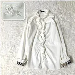 美品✨バーバリー ブラウス ホース刺繍 ノバチェック フリル襟 M イタリア生地