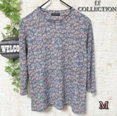 【f.f COLLECTION】トップス M 七分丈 花柄 ネイビー ピンク